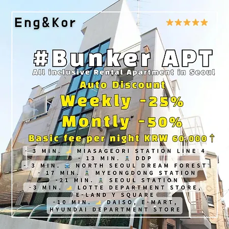Seoul Fully Furnished Rental Apartment #Bunker, Near Miasageori Subway Station Line 4